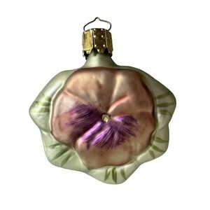 VTG‎ Sea Foam Green & Fuchsia Pansy Glass Ornament